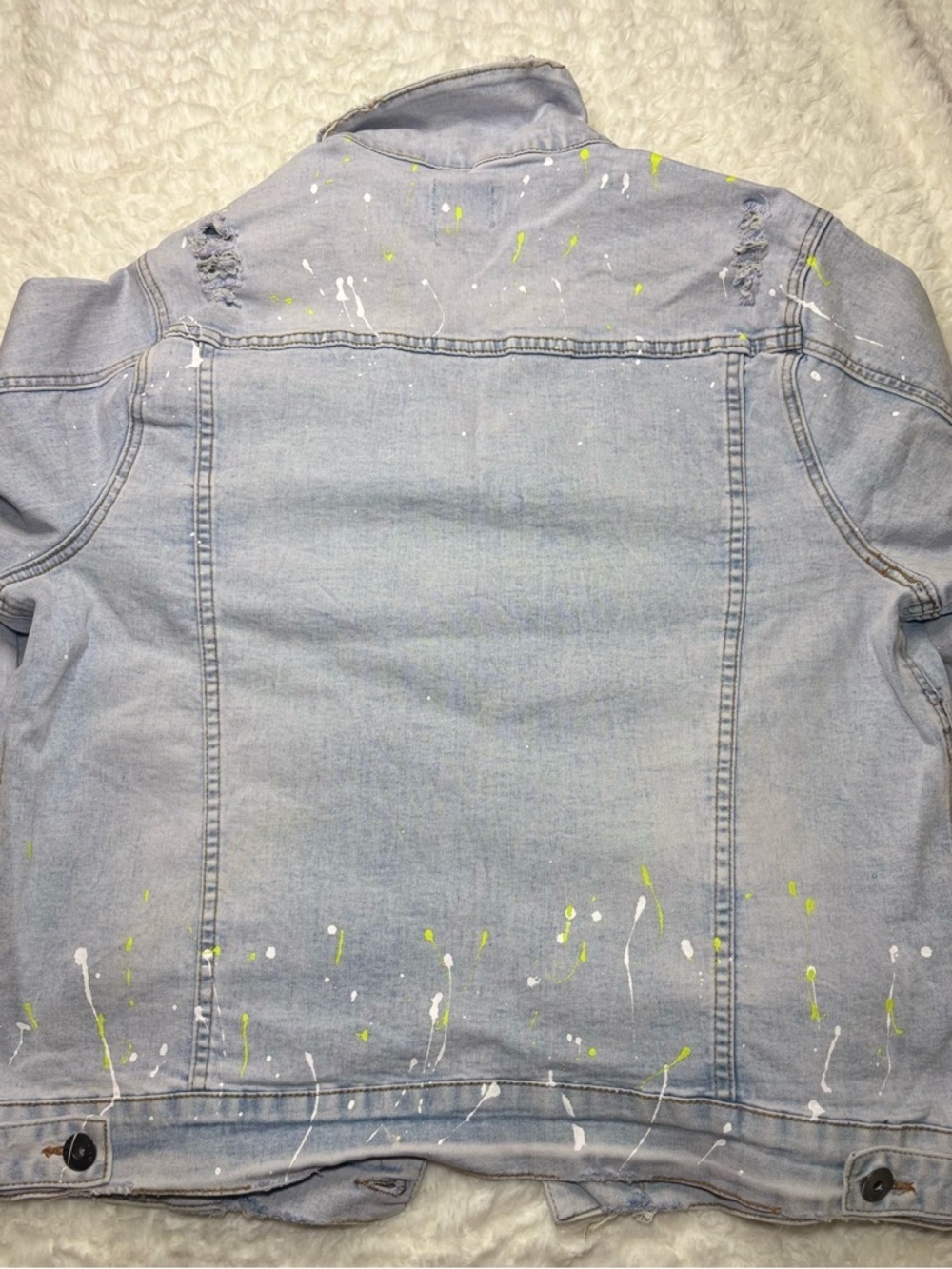 KDNK Light Wash Denim Jacket with Neon Yellow Accents - Picture 4 of 4